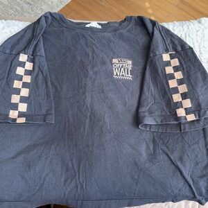 Vans Off the Wall Shirt Womens Large  Boxy Crop Checkered Khaki Logo Skater 4925